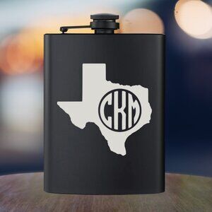 Personalized Texas State 3 Letter Monogram Black Flask